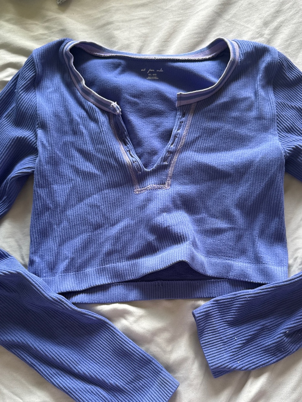 Urban Outfitters Lavender Ribbed Henley Crop Top